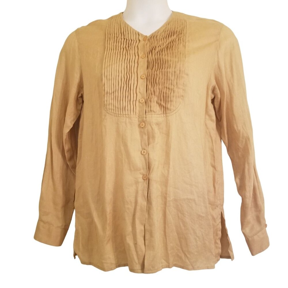 Jones New York 12 Goldenrod Yellow Linen‎ Smocked Top Lightweight Natural Fibers